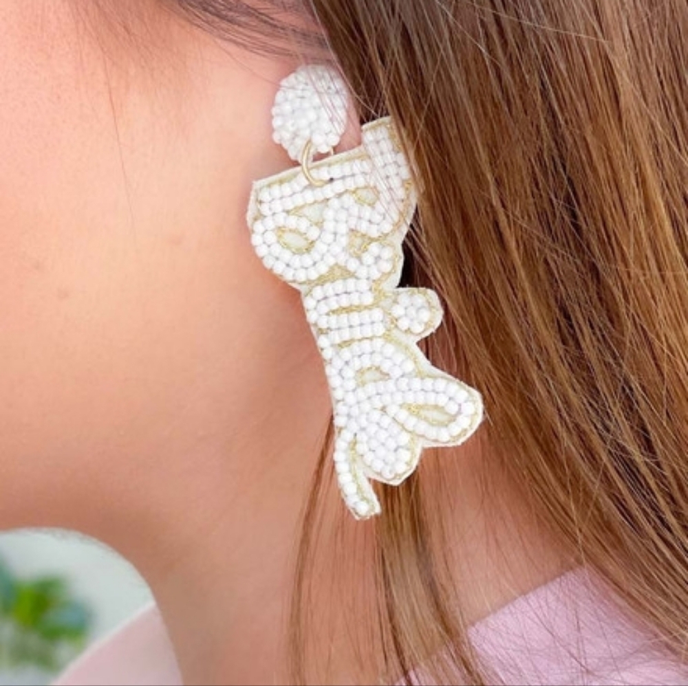 NEW White Beaded BRIDE Statement Earrings | Bachelorette & Bridal Shower